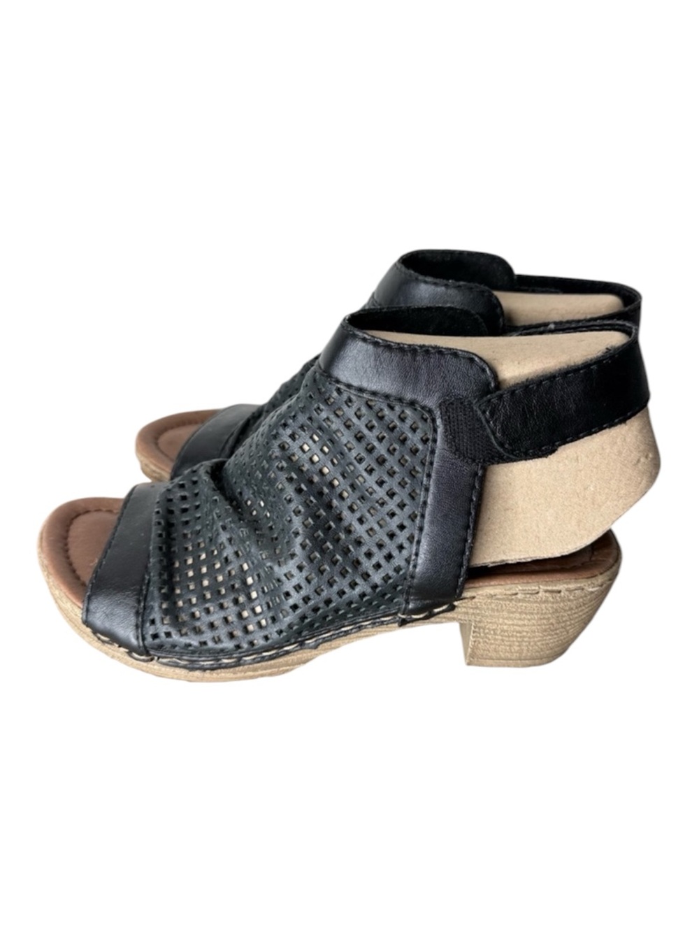 REMONTE Black Leather Shoetie Sandals Open Toe Velcro Size 37 / 6